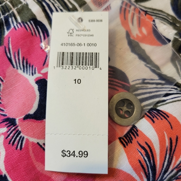 NWT Gap Factory: Cotton Linen Blend Hawaiian Print Shorts Drawstring Button-Up - Picture 6 of 8